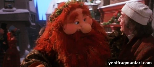 The Ghost of Christmas Present and the Muppets celebrating