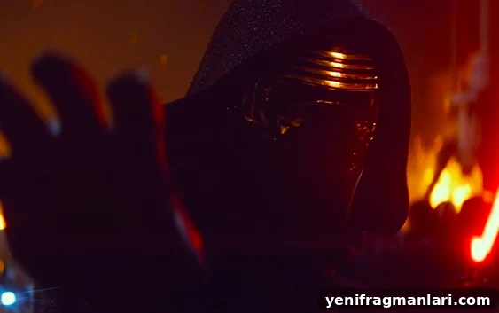 Kylo Ren freezes a blaster bolt