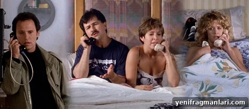 10 Iconic When Harry Met Sally Moments 4 Billy Crystal, Bruno Kirby, Carrie Fisher and Meg Ryan in 'When Harry Met Sally' phone call.