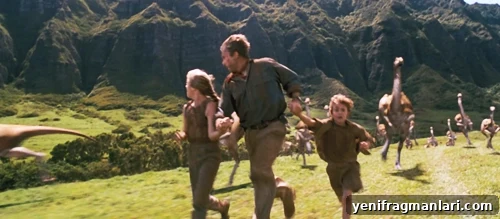 10 Iconic Dr. Alan Grant Moments from Jurassic Park 7 Ariana Richards, Sam Neill, Joseph Mazzarro run across a field to escape oncoming dinosaurs in 'Jurassic Park'.
