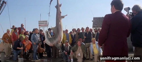 10 Unforgettable Jaws Moments 7 A tiger shark is hung upside down in Steven Spielberg's 'Jaws' (1975).