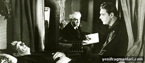 Boris Karloff, Lon Chaney Jr and Glenn Strange in Universal Monsters movie 'House of Frankenstein' (1944).