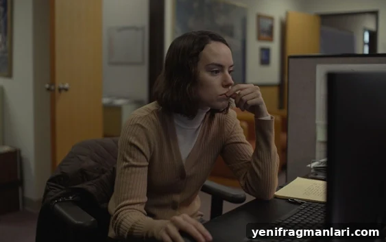 Sam Sewell-Peterson: Top 10 Films of 2024 4 Daisy Ridley contemplates something whilst staring into a PC in the 2024 feature film 'Sometimes I Think About Dying'.
